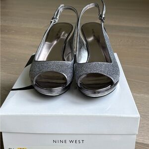 Nine West Women's Silver Peep Toe Slingback Heels